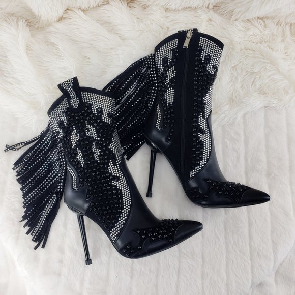 Stunning Rhinestone Stud Sexy Fringe Ankle Boots Size 10 LAST ONE - Picture 12 of 13
